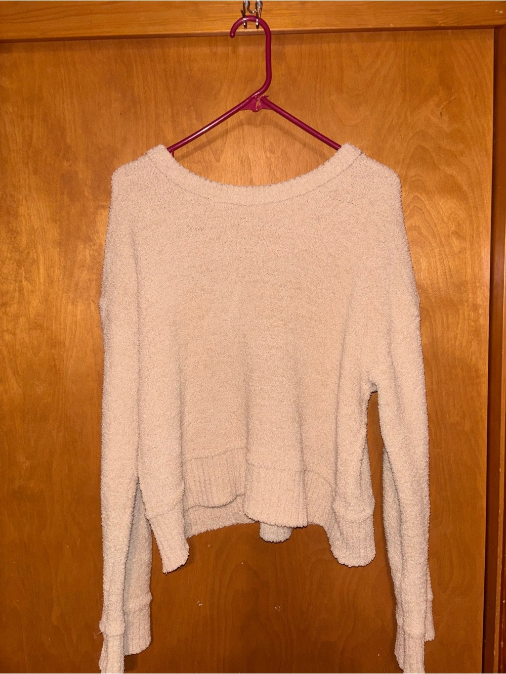New In Cream Fuzzy Boucle Popcorn Knit Cropped Sweater Cozy Drop Shoulder M